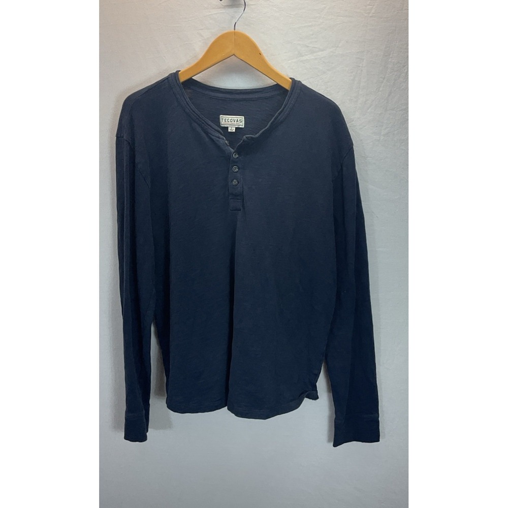 Tecovas Western Goods Mens Navy Henley Long Sleeve 100% Cotton Sz L Casual
